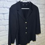 St. John Basics Blazer Jacket Women Black Santana Knit Gold Pearl Button Dog Show Photo 3