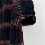 Cloth & Stone  Sunset Plaid Top Textured Henley Shirt Puff Sleeve Small Black Red Photo 4