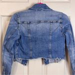 Garage Women’s Denim Distressed Jean Short Jacket Sz Small Blue Ripped Hem EUC Photo 6