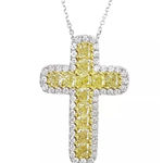 Boutique NEW White Gold Filled Synthetic Diamond Citrine Cross Pendant Necklace, 16-18” Photo 5