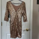 Lulus NWT  Delightful Ways Champagne Gold Sequin Dress Mini Prom Homecoming Club Photo 4