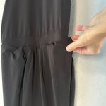 Elizabeth and James Minimalist Black Midi Dress Asymmetrical Hem Halter Cocktail Photo 4