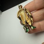 Fisherman Rhinestone Brooch Pin Gold Tone Man Fishing Green Enamel Overalls Photo 4