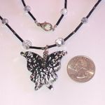 Black Clear Crystal Beaded Glass Shimmer Butterfly Pendant Boho Necklace Photo 3