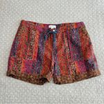 Sundance Kalini Shorts Floral Stripes Brown Contrast Trim Linen Size L Petite Photo 2