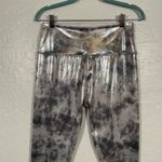 Beyond Yoga Women L Silver Black Tie Dye Foil Shine High Waisted Midi Leggings Photo 2