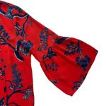 Violet+Claire  Blouse Too Red Blue Floral Split Neck 3/4 Bell Sleeves Medium Photo 8