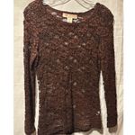 The Limited  Vintage Brown Stretch Lace Top Long Sleeve Peek A Boo Photo 1