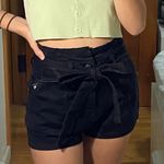Black High Rise Paper Bag Denim Shorts Size 0 Photo 1