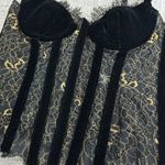 Natori black velvet gold lace boned bustier corset top going out holiday Photo 1