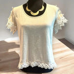 Takara Size Medium Beige High Low Top Crochet Accent Linen Blend juniors Photo 0