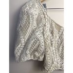 Saylor  Jenni Top Blouse Cropped White Beige Lace Zip Puff‎ Sleeve M Retail $253 Photo 4