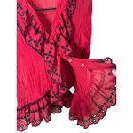 Ny Collection  Petite Blouse Red Black Ruffle Sheer‎ Button Down size S Photo 5