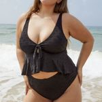 BERLOOK Floral Cutout Ruched Plus Size Bikini TOP AND BOTTOM 16 Black Photo 0
