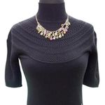 Cache Moc Neck Peek A Boo Pointelle Knit Stretch Top New Black $88 NWT Photo 0