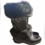 TECNICA Italy Women's Skandia Boot Size 38 7 Black Cowhide Goat Fur Apres Ski Photo 0