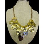 Hammered Like Flat Stones Gold Tone 16" Adjustable Necklace Statement Piece Photo 2