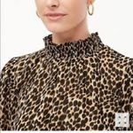 J Crew Factory Leopard Long Sleeve Chiffon Gathered Mock Neck Blouse Tan Size XS Photo 1