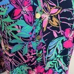 Cappagallo Dress Shift Stretchy Slinky Floral Tropical 3/4 Pink Blue Green Gold Size L Photo 2