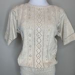 Vtg Beige Textured Short Sleeve Sweater Size Small Tan Photo 0