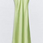 ZARA  Dress Lime Green Satin Effect Maxi Midi Wedding Party Date Coctail Photo 15