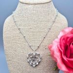 None Cute Silver Tone Double Heart Crystal Pendant Necklace 18.5" Saturn Chain MINT Photo 0