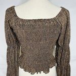 Anthropologie Bubble Sleeve Crop Blouse Top Boho 90s Sz M Brown Black Metallic Photo 6