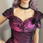 Vintage One of a kind Wine Metallic Prom Dress with Layers of Ruffled Black Lace Photo 2
