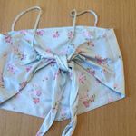 Revolve  Satin Floral Handkerchief Cami Top Light Blue Pink Size L Photo 3