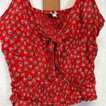 Patrons of Peace Red Printed Sleeveless Tie Knot Neck Blouse Size M Photo 1