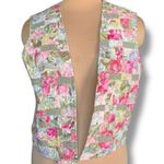 Vintage Patchwork Quilted Pink Floral Open Front Vest Handmade Cottagecore OOAK Size M Photo 1