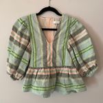 Hunter Bell New York Pink Green Blue Stripe Puff Sleeve Blouse Women size Small Photo 1