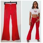 Edikted  Engine Lace Up Cutout Flared Jeans Cherry Red Western Small Photo 5