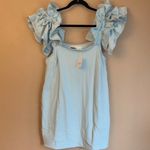 Free People NEW!  BEACH Josie X-Large Mini Dress Chic Ruffled Sleeves Light Blue Photo 6