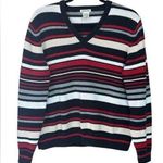 CHAPS St. Johns Bay Womens Pullover Striped Sweater 100% Cotton V Neck Navy Red XL Photo 0