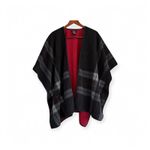 IKE BEHAR Reversible Wrap Black Red Plaid Shawl Poncho One Size Photo 1