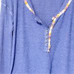 Free People  Size Medium Royal Blue Rainbow Embroidered Henley Thermal Top Boho Photo 1
