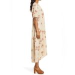 NWT En Saison Natural Color Floral Print Midi Dress Size Small Tan Photo 2