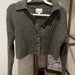 Pink Rose Long Sleeve Green Sweater Photo 0