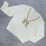 Vintage vivanti white and gold beaded 40s Style Gold Bow Sweater shirt medium Photo 0