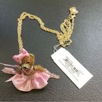 Betsey Johnson Cheerleader Necklace Gold Tone Pink Bear Crystal Pom Poms Movable Photo 4