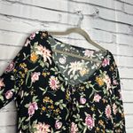 American Eagle  Black Floral Tie-Front Blouse M Silky Viscose Resort Casual Top Photo 2