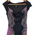 INC Vintage Medium Top Blouse Womens Y2K 90s Black Purple Stretch Sexy Femme Photo 3