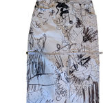 Vintage John Galliano Skirt Denim Pencil Sketches Printed Kendall Jenner Owned Brown Size XS Photo 5