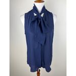 Parker NWT  Sleeveless Blouse Neck Bow Top Navy Size Large Office Work Brunch Photo 15
