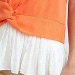 Anthropologie NWT $70 Lea & Viola Orange Ruffled Twist-Front Top SP Photo 1