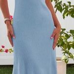 Merokeety Women's V Neck Ribbed Knit Midi Dress Short Sleeve Button Small Photo 1