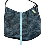 Antonio Melani  black leather medium size shoulder bag purse floral stitching pat Photo 7