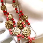 Ny Collection  triple strand orange, pink and gold tone disc necklace Photo 2