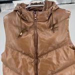 Cavalini  XL faux leather puffer vest hooded winter fall outdoor neutral gorp Photo 5